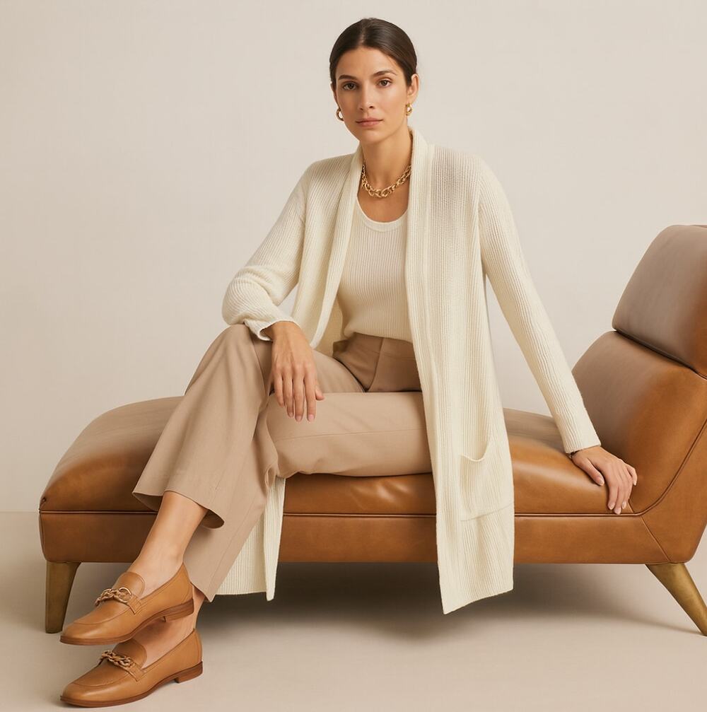 ALLUDE 100% Cashmere Ribbed Open Front Cardigan Sweater Ivory Sz XL $469 {I24}